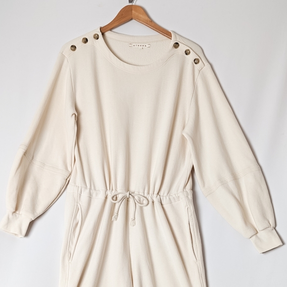 XIRENA Jenn Fleece Jumpsuit Cream One Piece Sweatsuit Tan Large - Picture 7 of 12